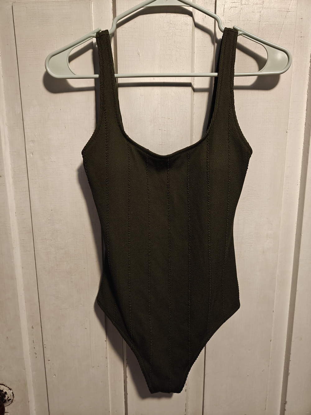 aerie Olive Ribbed One-Piece Cheeky Swimsuit Small Long